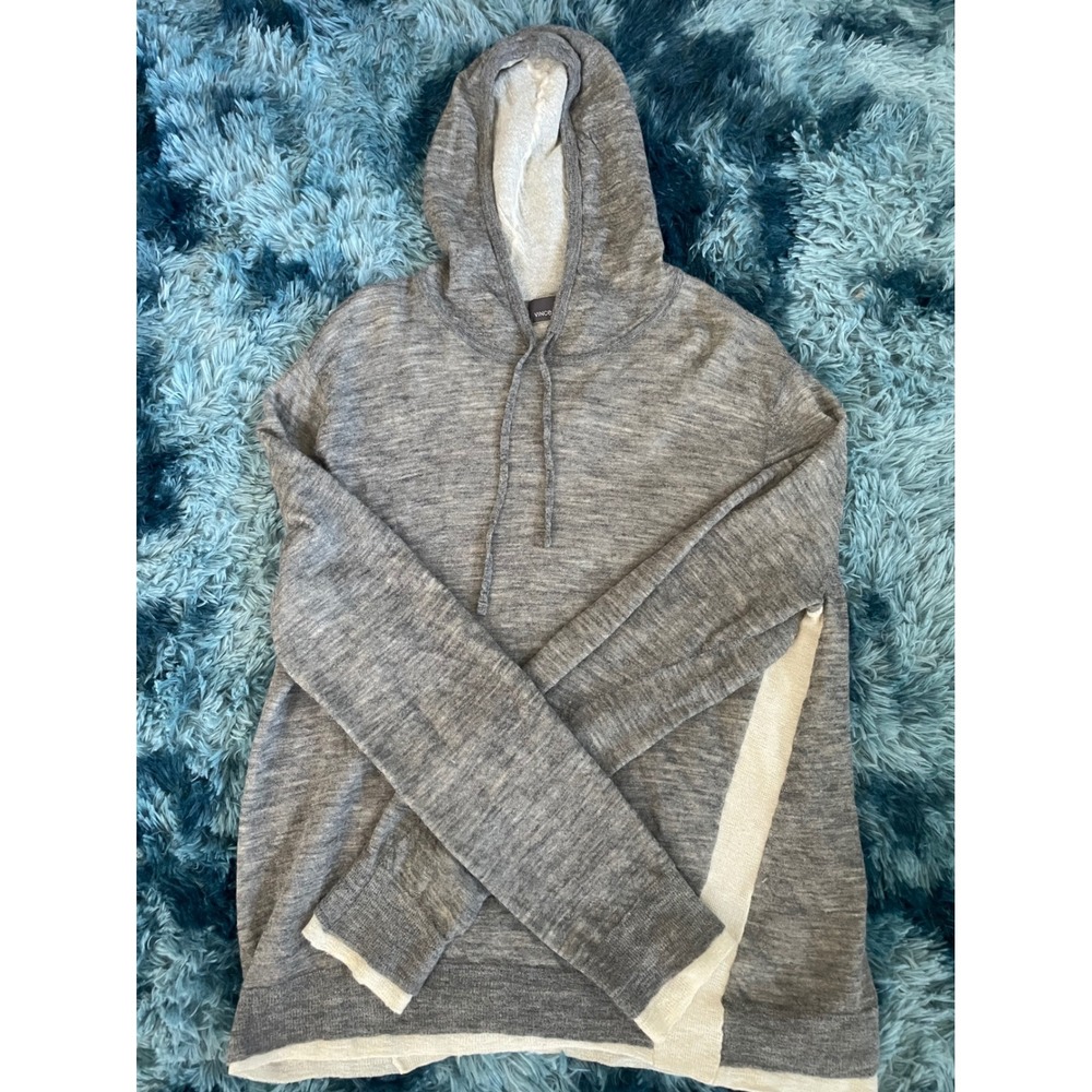 Vince XXL Hoodie Heather Gray White Trim Long Sleeve Knit‎ Sweater
